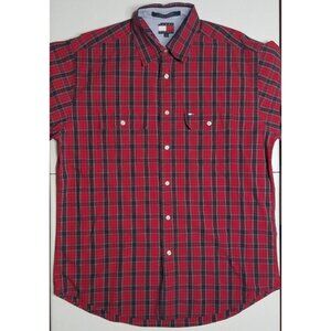 Tommy Hilfiger Long Sleeve Button Up Red/Blue Check Casual Shirt Men's Size M